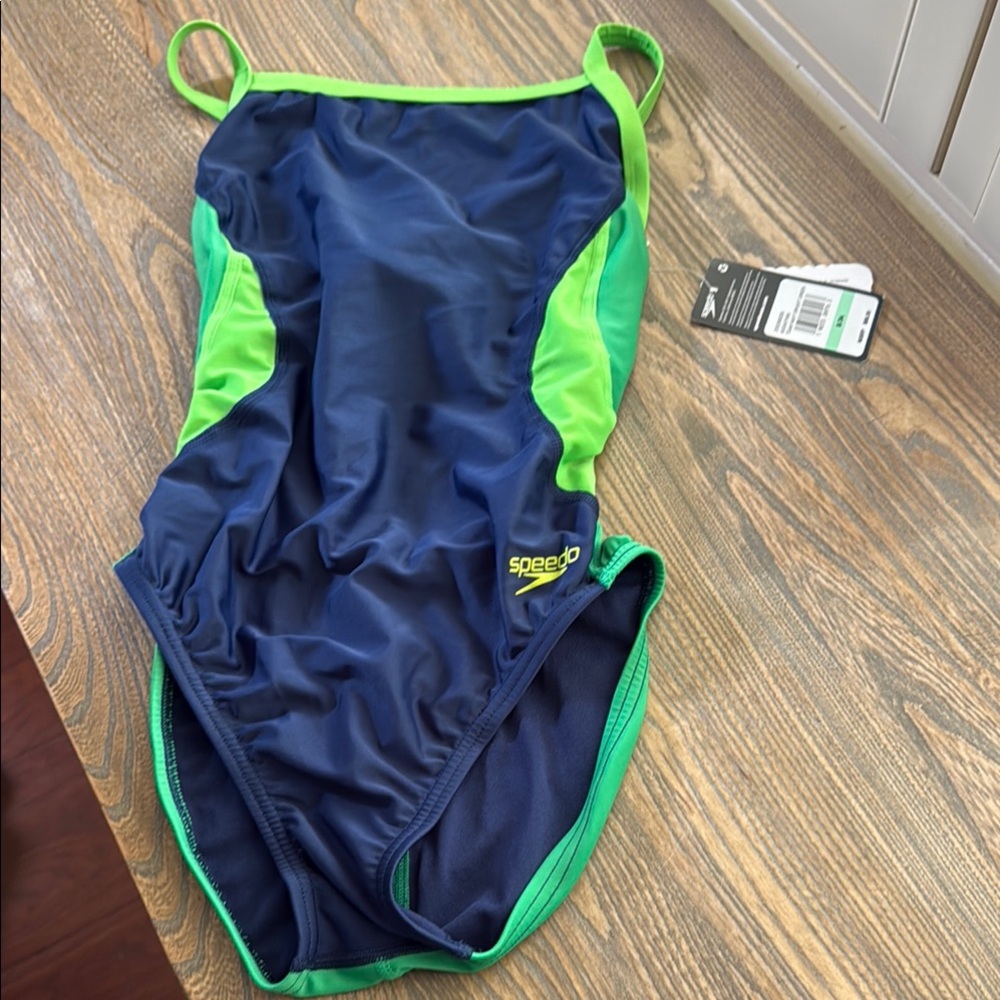 Speedo Athletic Blue and Green One Piece Swimsuit